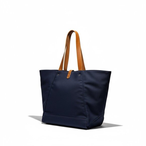 MAKR FARM TOTE Bag Navy Blue Canvas with brown leather straps XL Made in USA - Picture 8 of 9